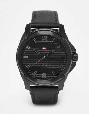 Tommy Hilfiger mens leather watch in triple black 1710485 - ASOS Price Checker
