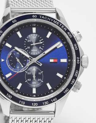 Tommy Hilfiger mens mesh bracelet watch with navy dial in silver 
