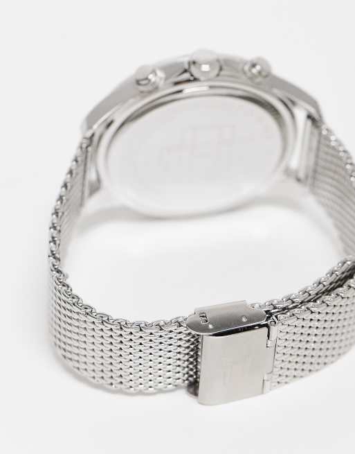 Tommy Hilfiger mens mesh bracelet watch with navy dial in silver 