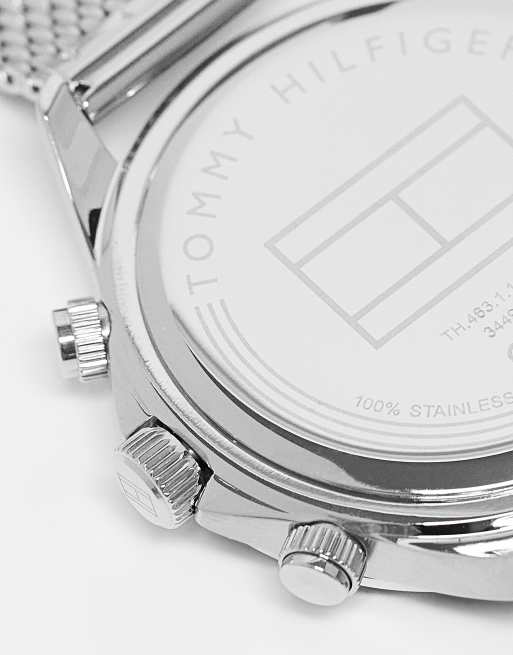 Tommy Hilfiger mens mesh bracelet watch with navy dial in silver 
