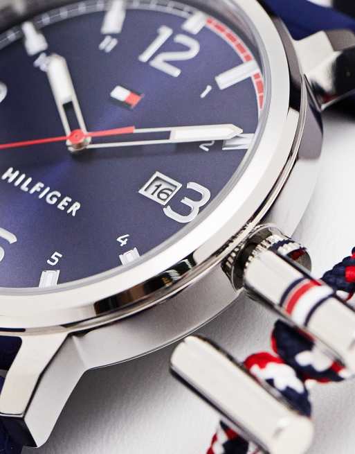 Tommy Hilfiger mens silicone watch and braided bracelet gift set in navy