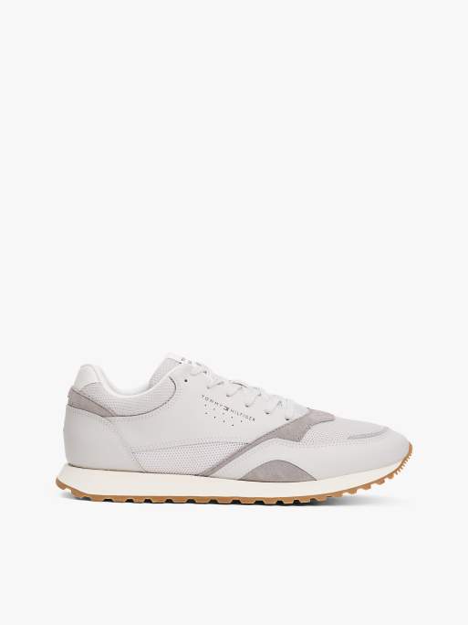Tommy Hilfiger Mesh logo trainers with leather in white