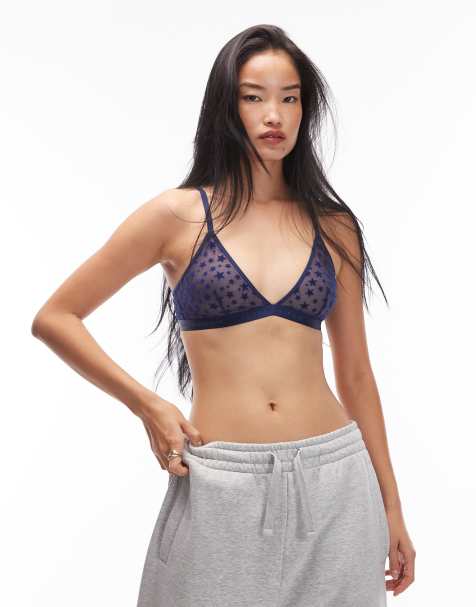 Tommy Hilfiger mesh triangle bra in navy star print