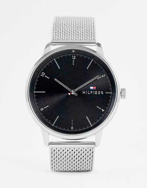 Tommy Hilfiger mesh watch with black dial in silver 1791842