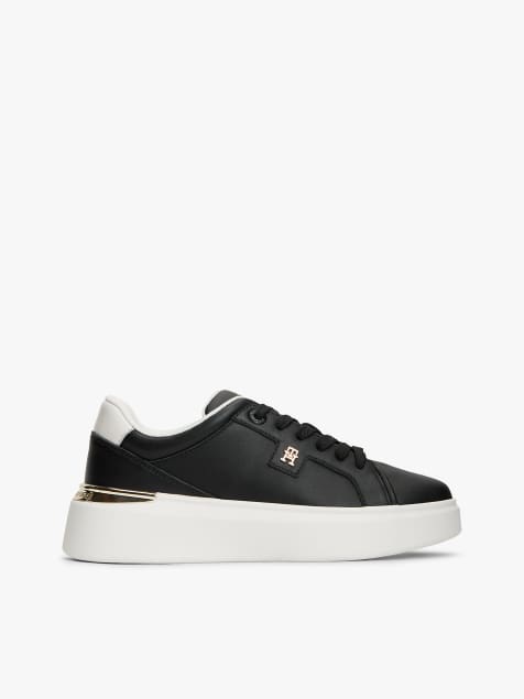 Tommy Hilfiger Metallic th monogram leather platform trainers in black - view 1