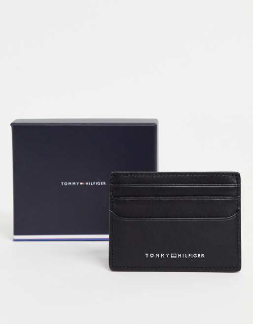 Tommy Hilfiger metro leather cardholder with logo in black