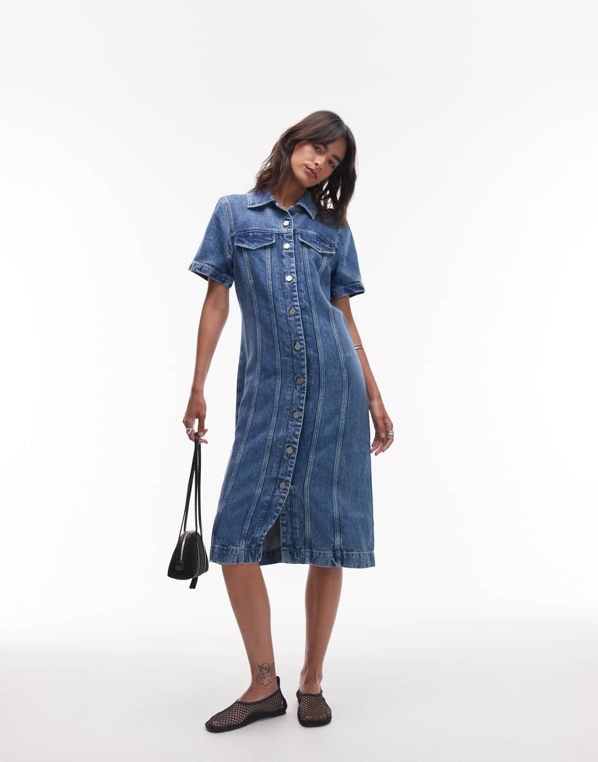 Tommy Hilfiger Midi denim short sleeve shirt dress in blue