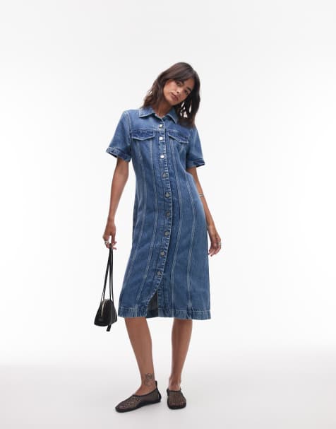 Tommy Hilfiger Midi denim short sleeve shirt dress in blue