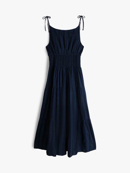 Tommy Hilfiger – Midi-Hängerkleid in Dunkelblau mit schmalen, geschnürten Trägern, 5 von 5