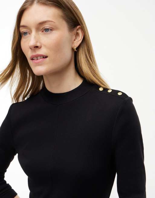 Tommy Hilfiger Midikleid mit ausgestelltem Schnitt, langen Ärmeln und goldfarbenen Knöpfen in Schwarz, 2 von 6