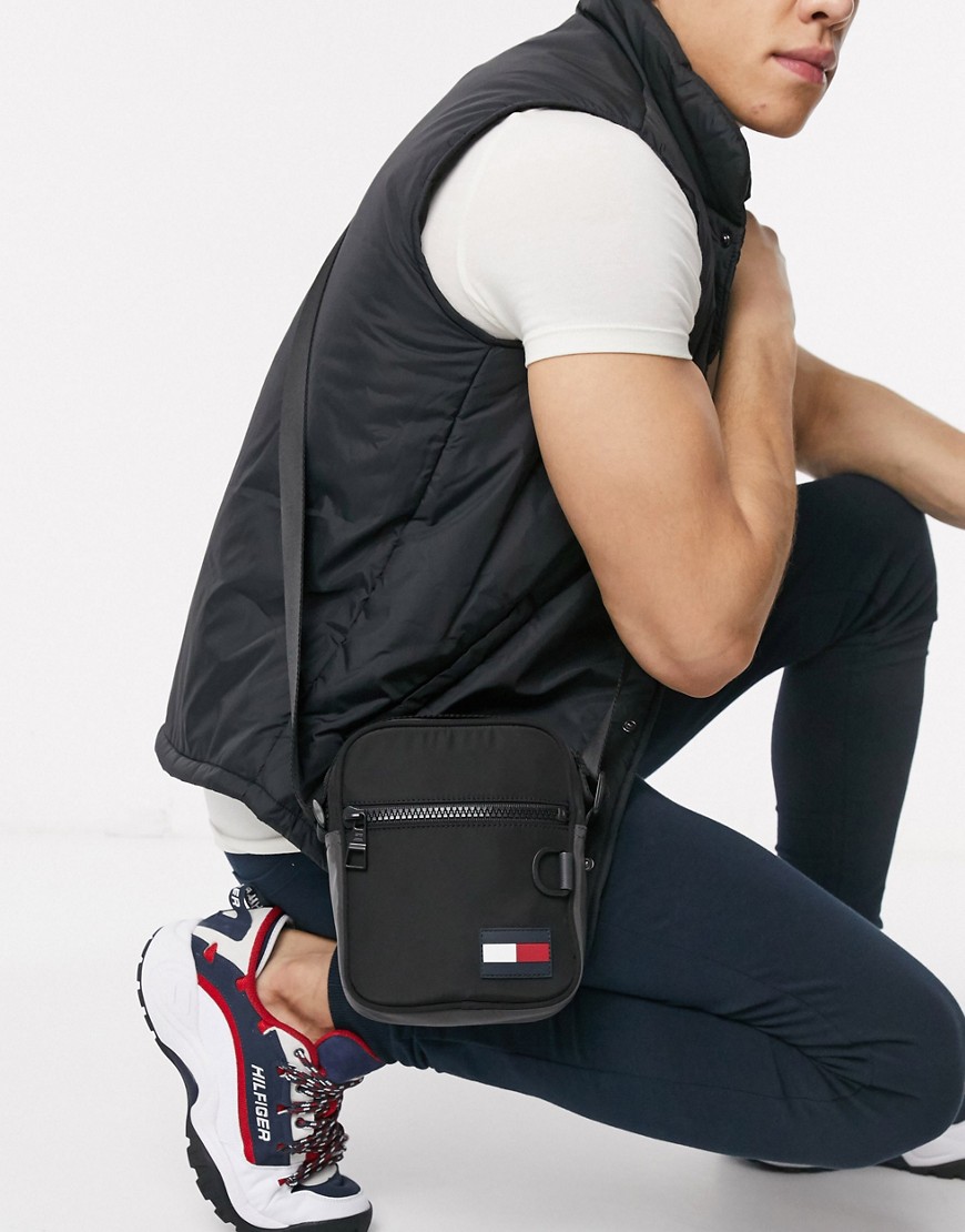 Tommy Hilfiger mini reporter bag with flag logo in black