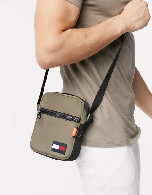Tommy Hilfiger mini reporter bag with flag logo in stone