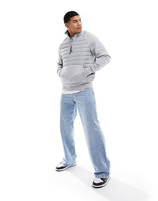 Tommy Hilfiger mix media half zip sweatshirt in light grey heather | ASOS