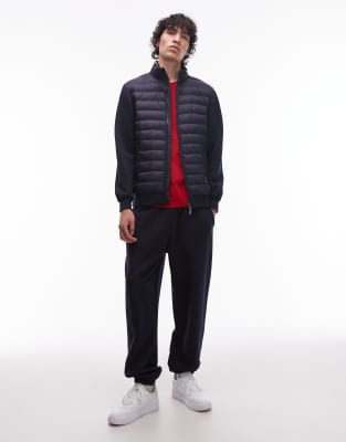 Tommy Hilfiger Mixed Media Intechno Knit Zip Sweatshirt In Blue