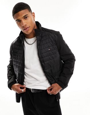 Tommy Hilfiger mix media stand collar jacket in black - ASOS Price Checker