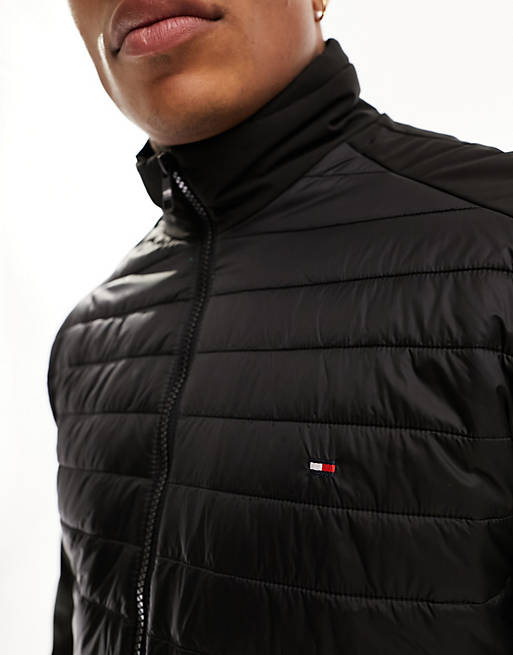 Tommy Hilfiger mix media stand collar jacket in black | ASOS