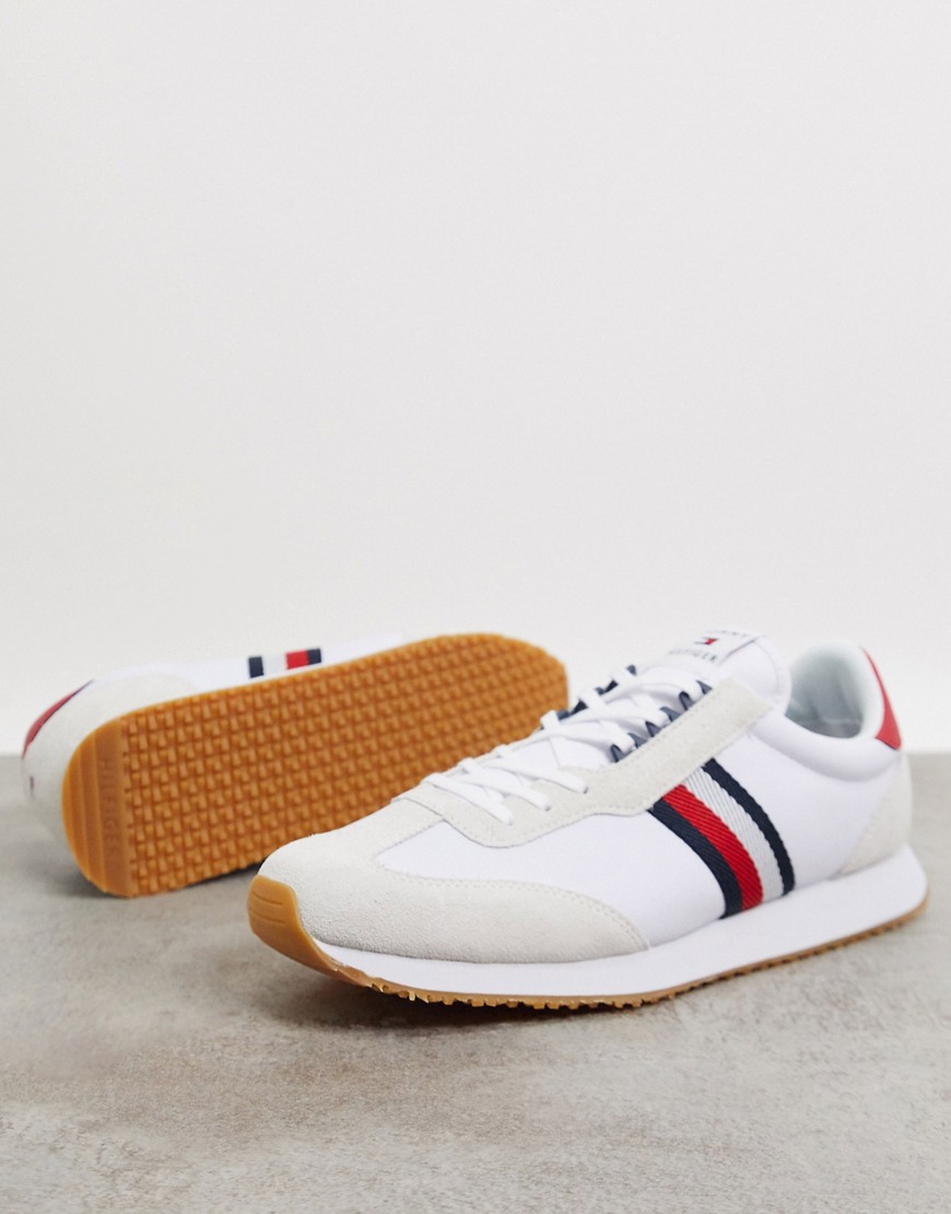 Tommy Hilfiger mix runner trainer in cream with side flag logo