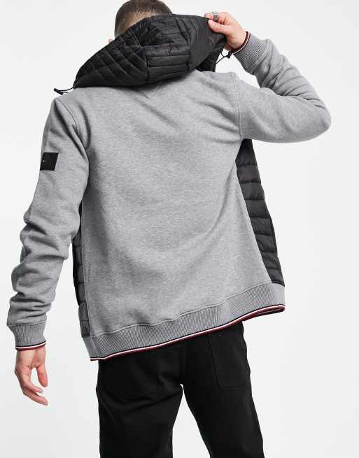 Tommy hilfiger mixed media hooded clearance zip through