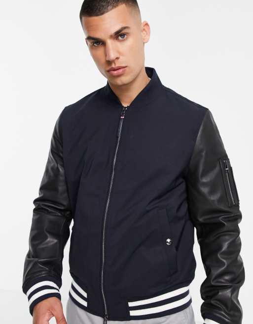 Tommy hilfiger leather bomber on sale jacket