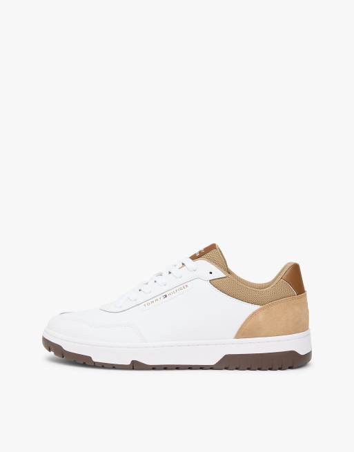 Tommy Hilfiger Mixed texture basketball trainers with leather in gold