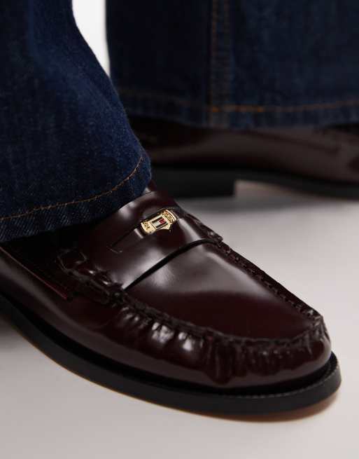 Tommy Hilfiger - Mocassini college in pelle bordeaux, 2 di 4