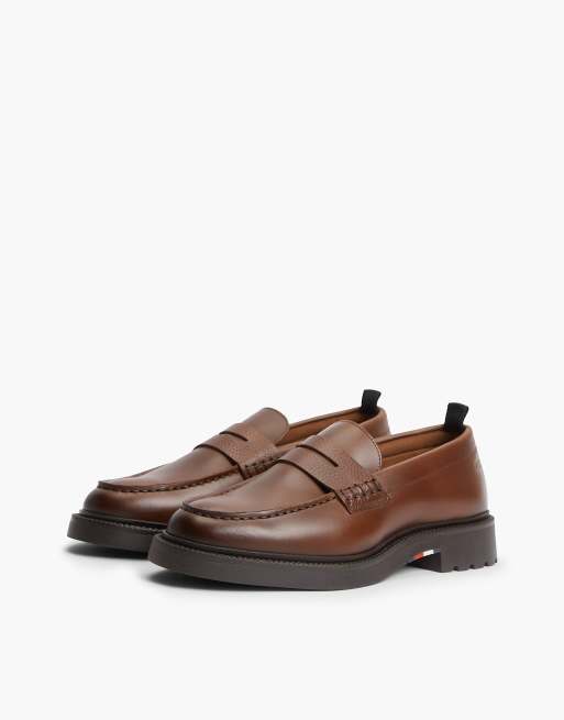 Tommy Hilfiger mocassins penny en cuir texturé marron, 2 de 7