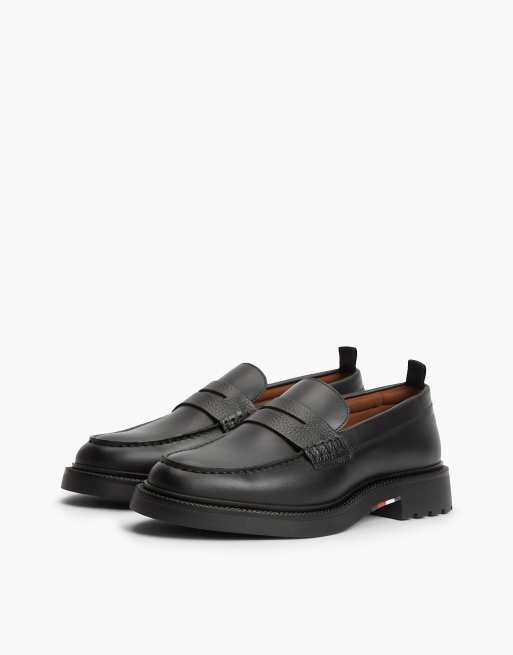 Tommy Hilfiger mocassins penny en cuir texturé noirs, 2 de 7