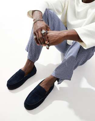 Tommy Hilfiger Moccasin Suede Slippers In Navy