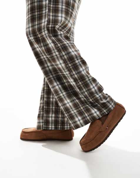 Tommy Hilfiger moccassin suede slippers in brown - view 1
