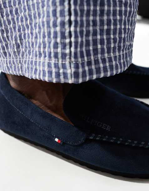 Tommy Hilfiger moccassin suede slippers in navy - view 2