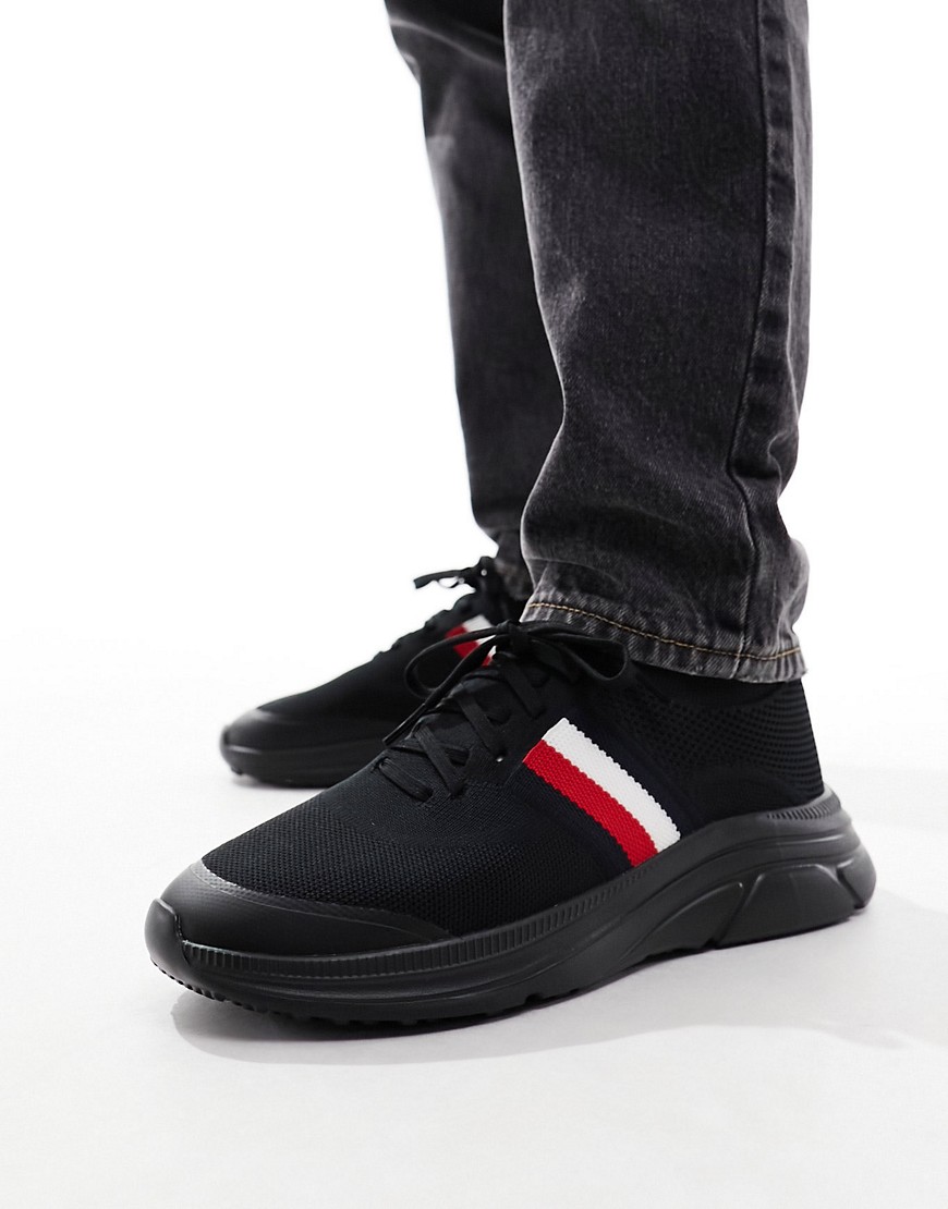 Tommy Hilfiger modern knitted stripe essential trainers in black