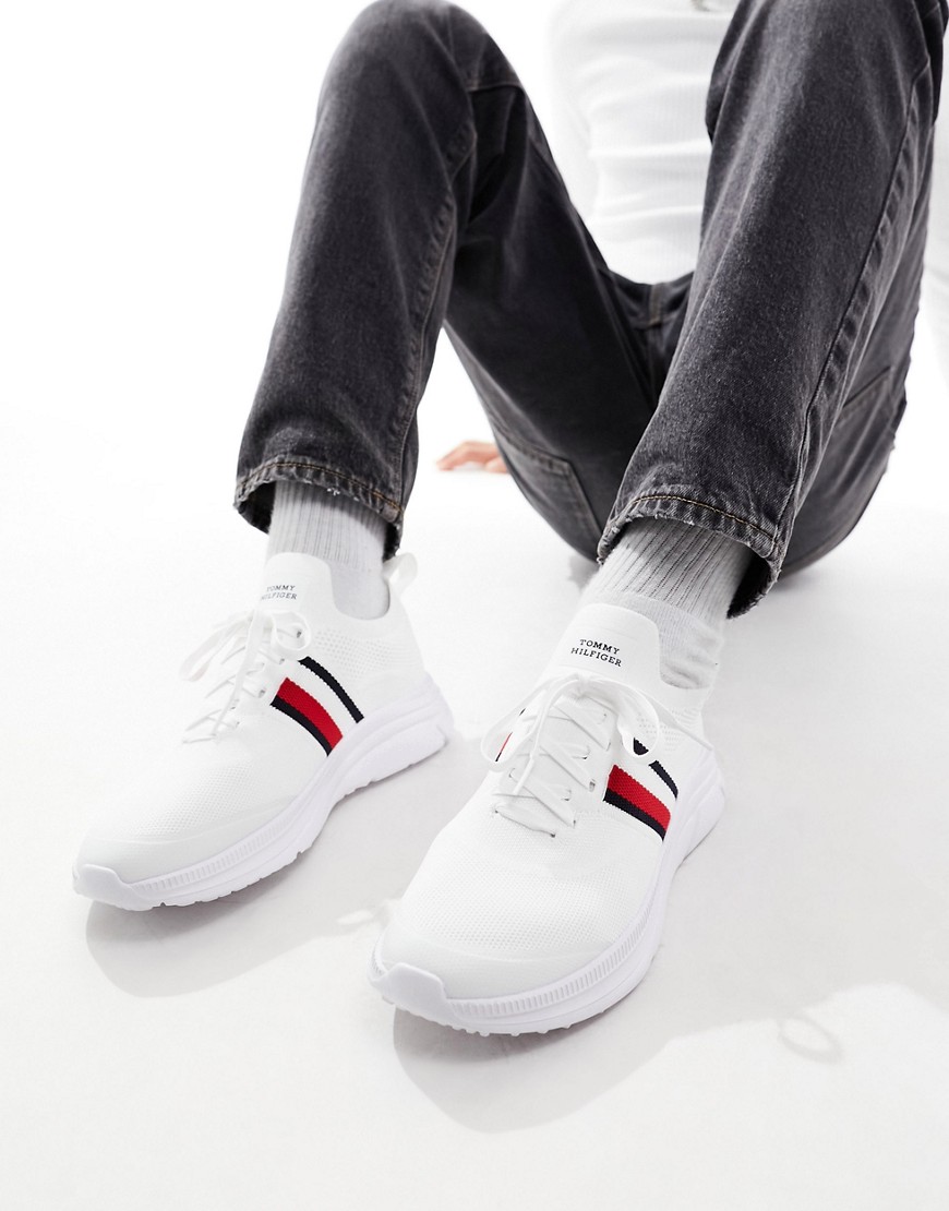 Tommy Hilfiger modern knitted stripe essential trainers in white