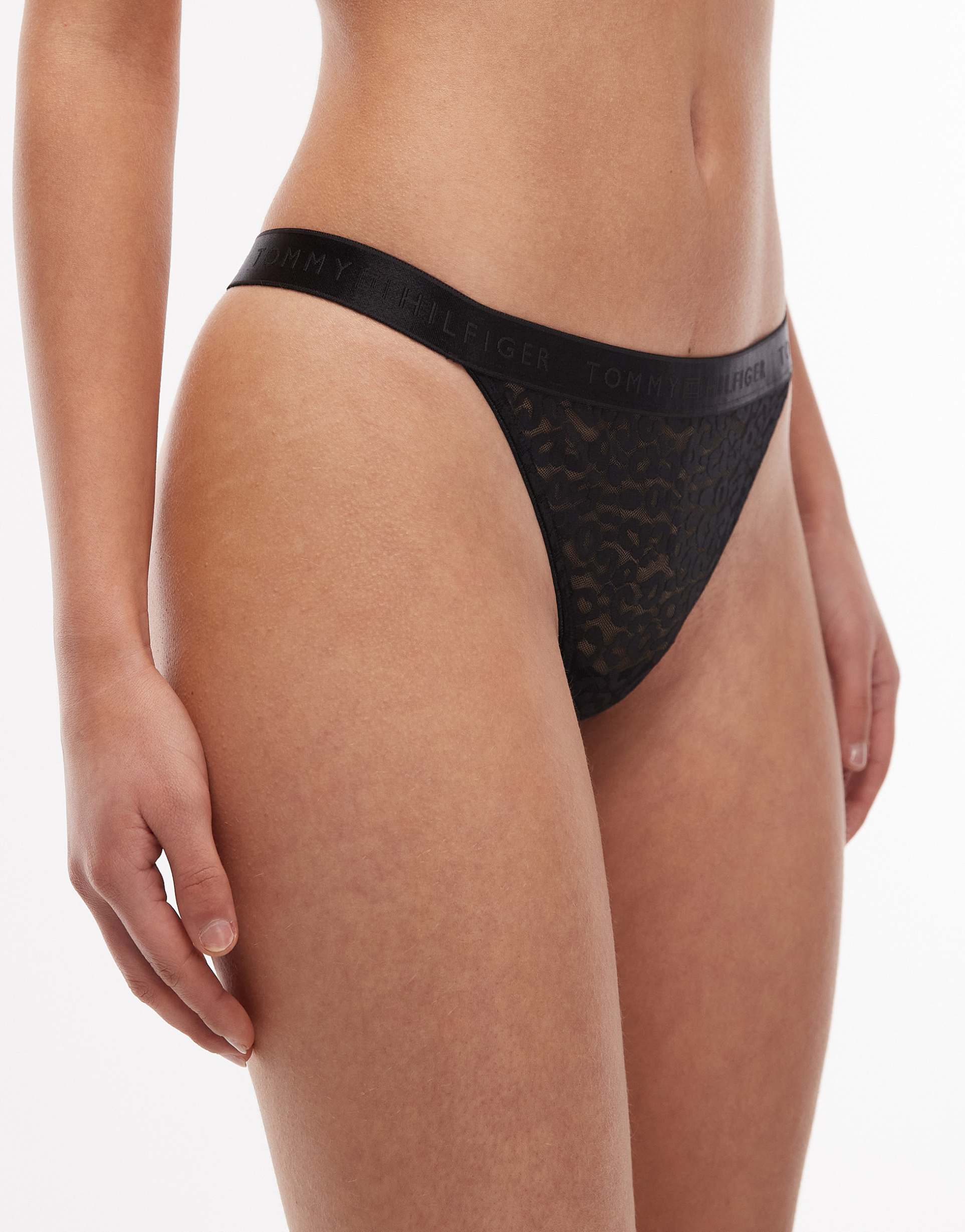 tommy hilfiger modern lace tanga thong in black