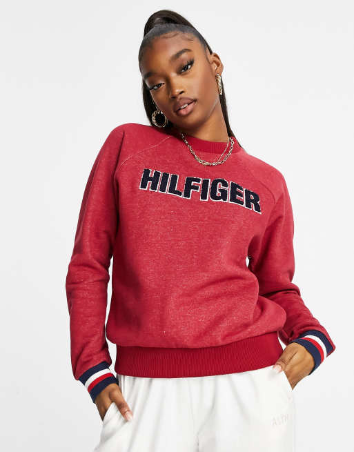 Tommy Hilfiger Modern Stripe towling logo sweatshirt in red