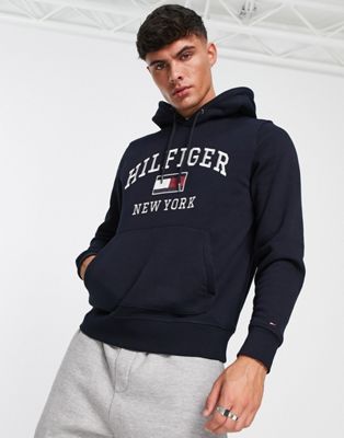 Tommy Hilfiger modern varsity logo cotton blend hoodie in navy