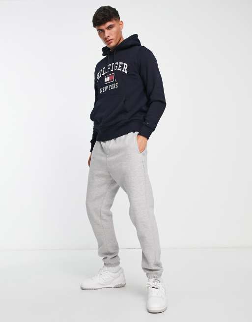 Tommy Hilfiger modern varsity logo cotton blend hoodie in navy | ASOS