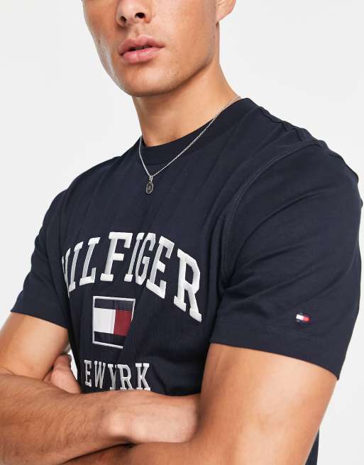 nyhed kan ikke se længde Tommy Hilfiger modern varsity logo cotton t-shirt in navy | ASOS