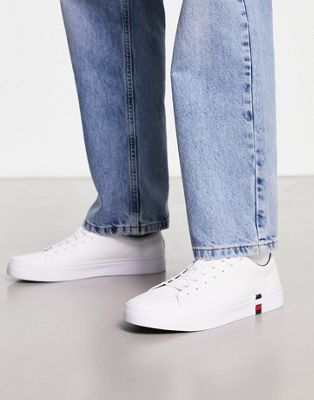 Tommy Hilfiger modern vulc leather trainer in white with flag print  - ASOS Price Checker