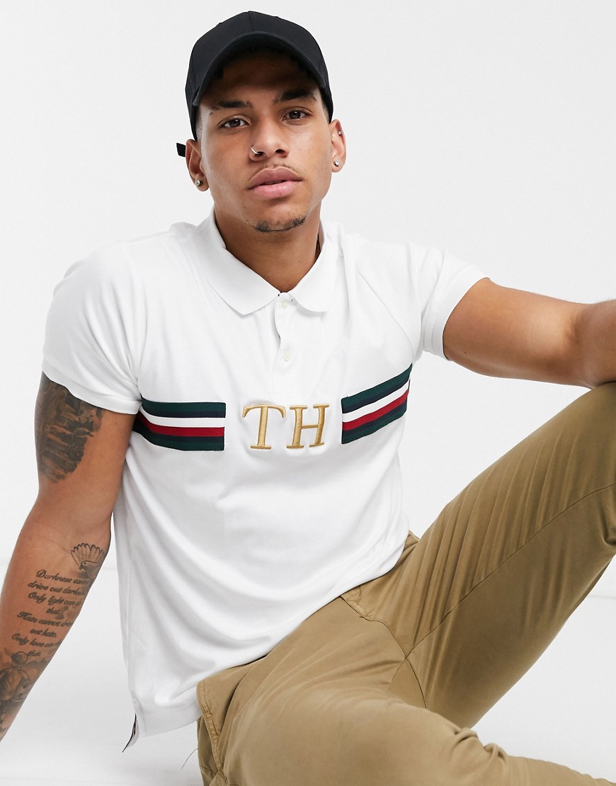 Tommy Hilfiger monogram chest logo slim fit pique polo in white