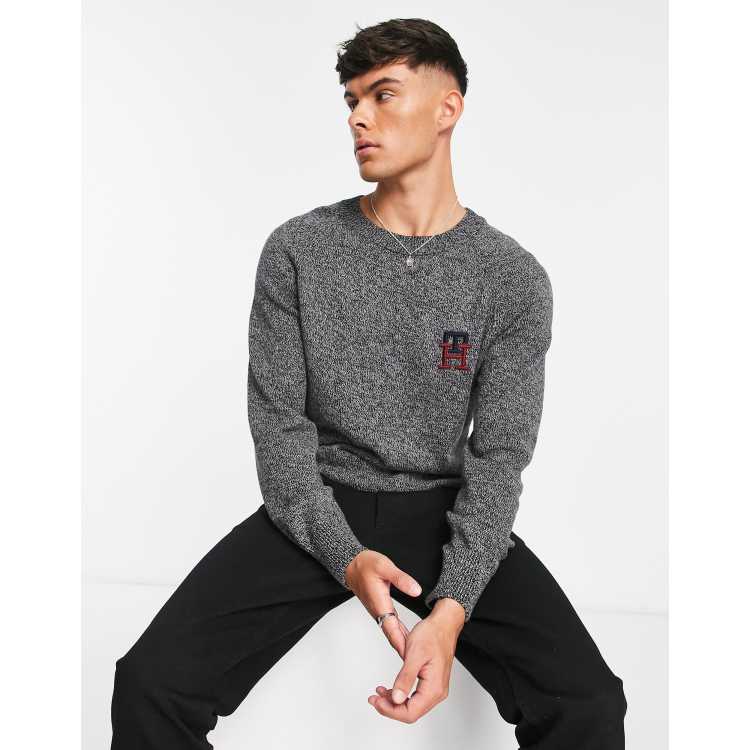 omhyggelig laver mad Søg Tommy Hilfiger monogram logo american cotton knit jumper in dark grey marl  | ASOS