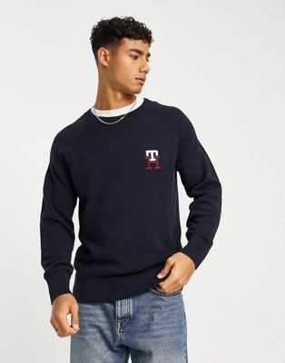 Tommy Hilfiger monogram logo american cotton knit jumper in navy