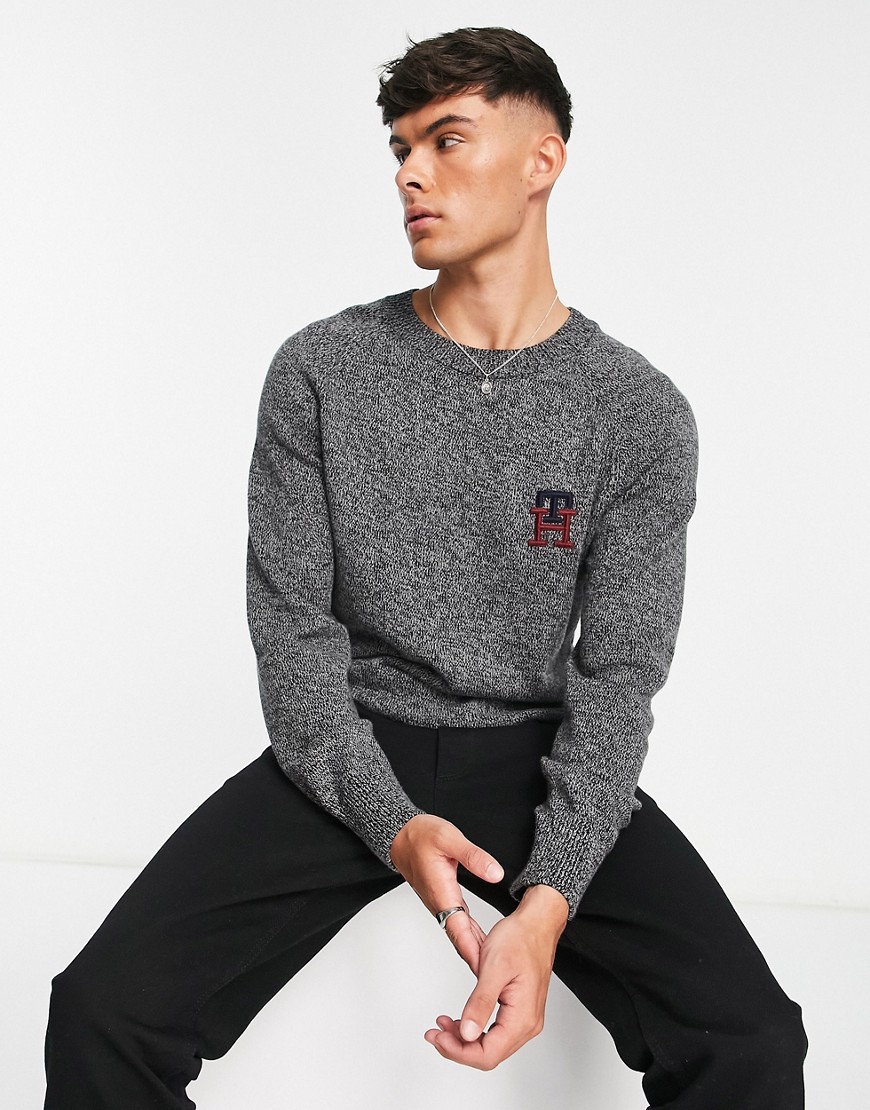 Tommy Hilfiger monogram logo american cotton knit sweater in dark gray heather