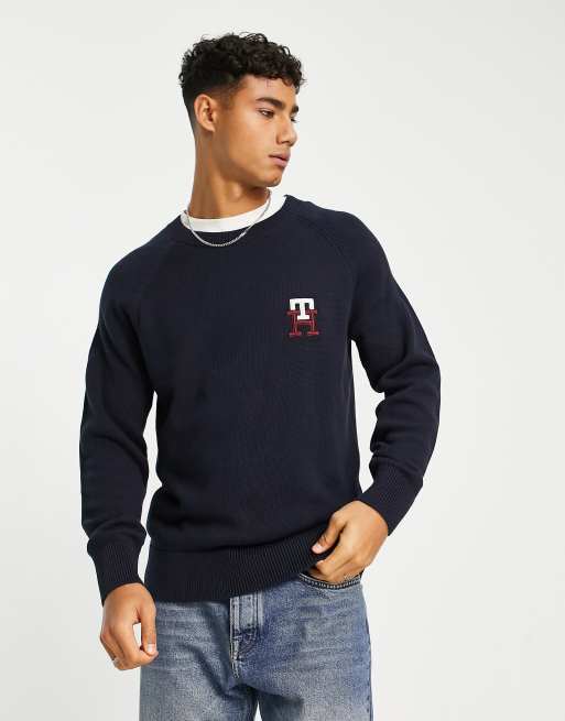 åbenbaring Jeg bærer tøj krystal Tommy Hilfiger monogram logo american cotton knit sweater in navy | ASOS