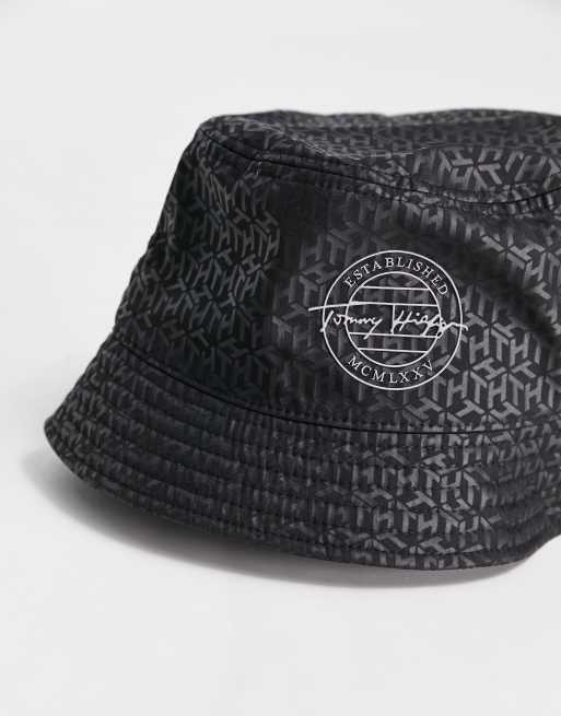 Tommy Hilfiger monogram logo bucket hat in black