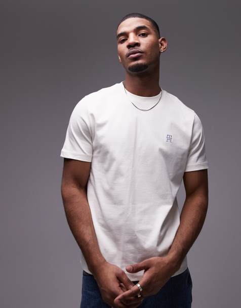Tommy Hilfiger monogram logo t-shirt in off white - view 1