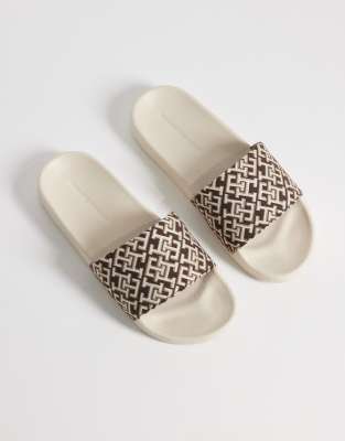  monogram pool slider in ecru