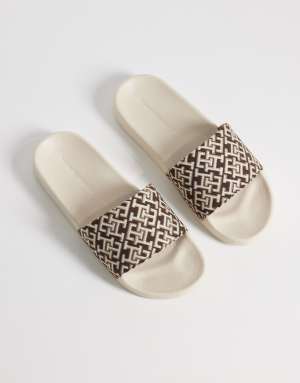 Tommy Hilfiger monogram pool slider in ecru