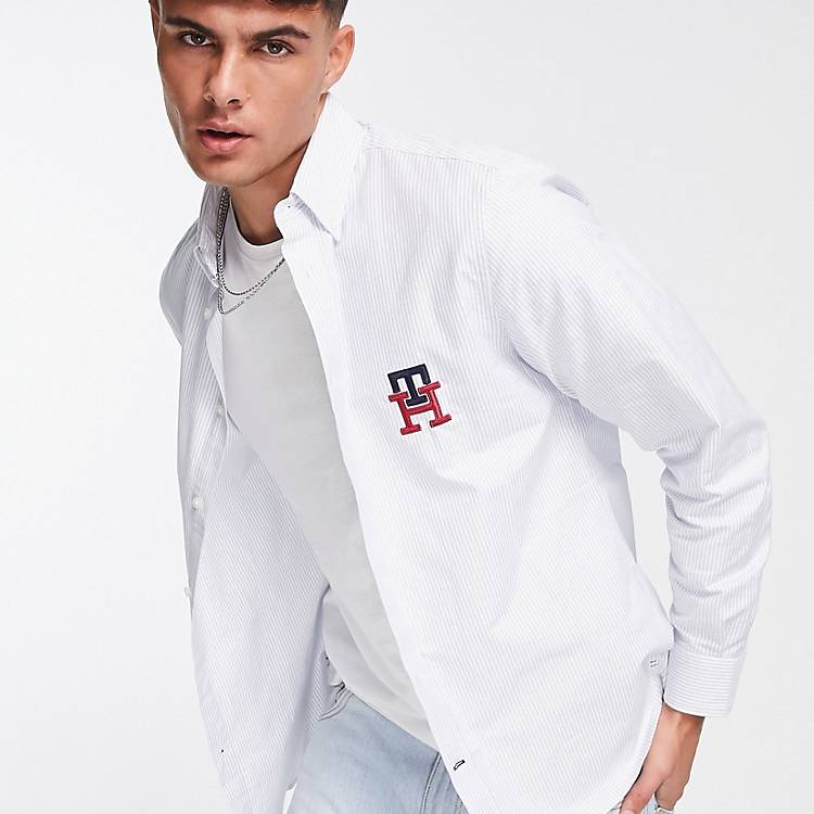 monogram Hilfiger Tommy stripe ASOS oxford shirt in blue/white regular fit |