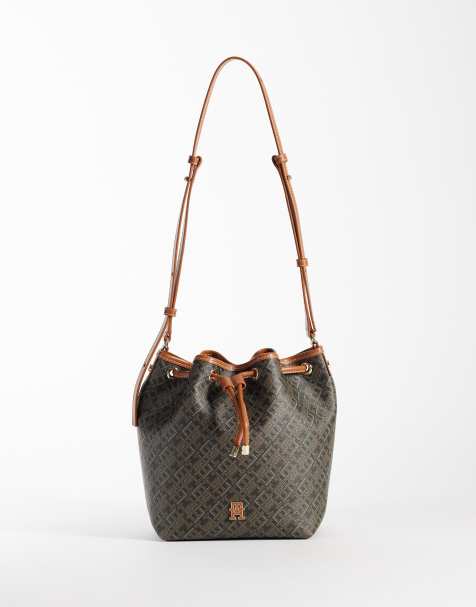 Tommy Hilfiger monologo bucket bag in brown - view 1