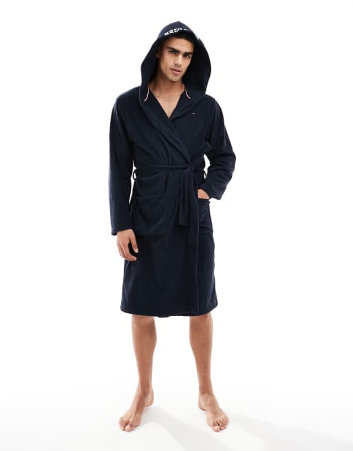 Tommy Hilfiger - Monotype - Badjas met capuchon in marineblauw